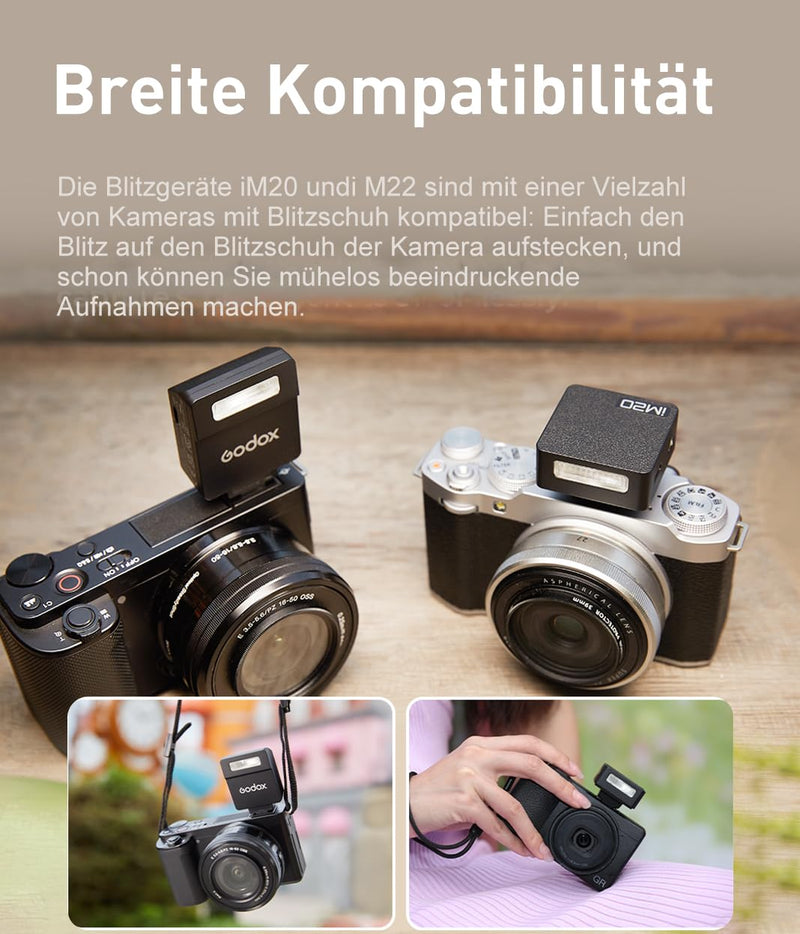 Godox Flash Godox iM20 Mini Flash - Camera Flash GN 15, 5 Power Levels | IM 20 Mini Manual Flash for Nikon/Canon/Sony zv1/Sony zve10 /Ricoh gr3/Fuji f1-400 Full-Power Flashes