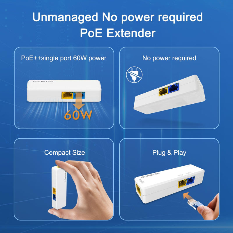 3 Port PoE Splitter, 1 in 2 Out PoE Extender, IEEE 802.3af/at/bt PoE Powered, Mini PoE Passthrough Switch, 100Mbps Ethernet, Supports 3 Levels Cascading, Plug & Play, PoE Repeater poe extender Indoor 3 Port