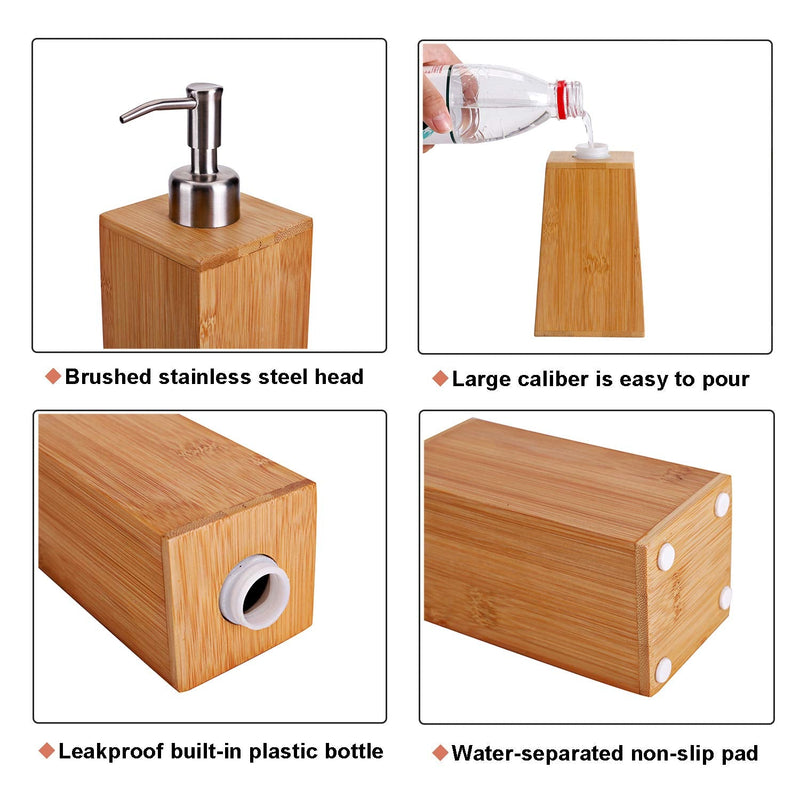 8 oz Bamboo Soap Dispenser with Stainless Steel Spray Head for Bathroom Accessories and Various Liquids, Trapezoid Trapezoid(H7 7/8"*3 3/8"*3 3/8")