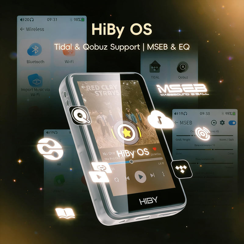 HiBy Music R1 Bluetooth MP3 Player with Touchscreen, Hi-Res Audio & Wireless Dual Certified, Supports Tidal & Qobuz Streaming, LDAC, Expandable Storage up to 2TB, 15-Hour Playtime Black