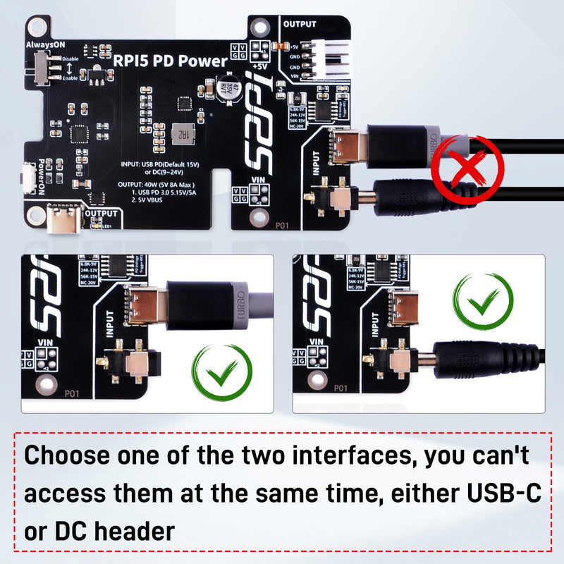 GeeekPi PD Power Expansion Board for Raspberry Pi 5 8GB 4GB, with Always-ON Switch, Automatic Startup and Manual Power Control Function