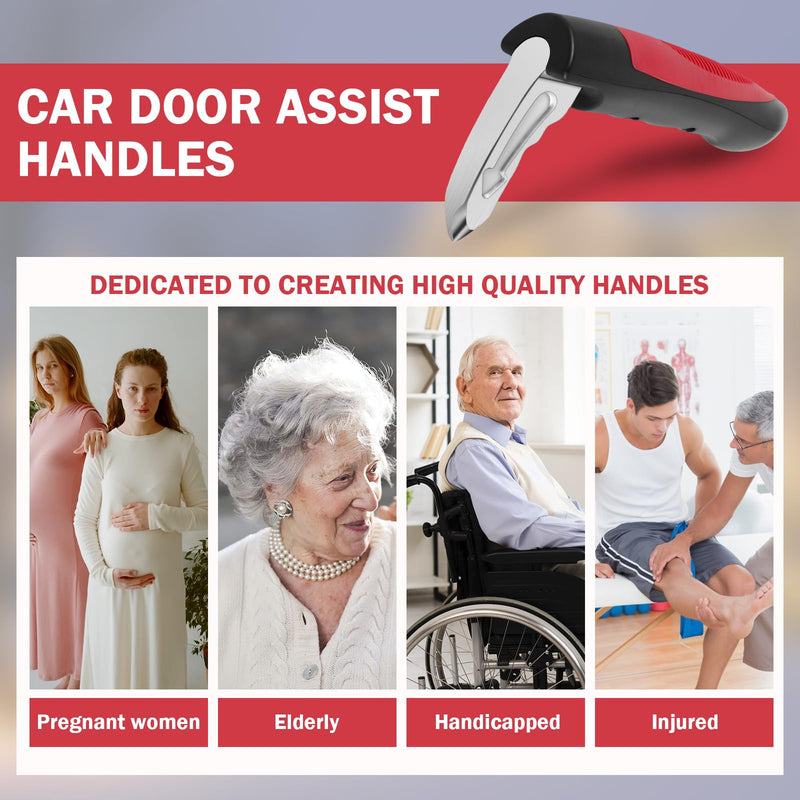 Car Handle Assist for Elderly, 2 Pack Handicap Car Door Assist Handle 3 in 1 Multifunction Portable Car Assist Handle for Safe Entry/Exit Car for Elderly, Seniors, Handicapped (Red) Red 2pc