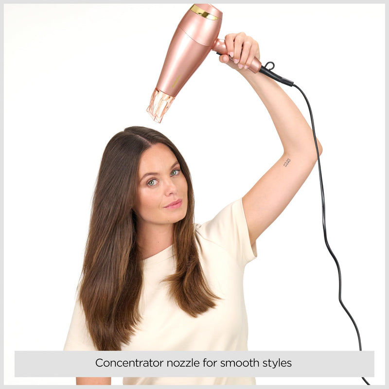 BaByliss Rose Gold Hair Dryer - 2100W Professional Ionic Blow Dryer, Lightweight Travel Hairdryer, Fast Drying Ceramic Hair Dryer, 3 Heat & 2 Speed Settings, Rose Gold, 5336U