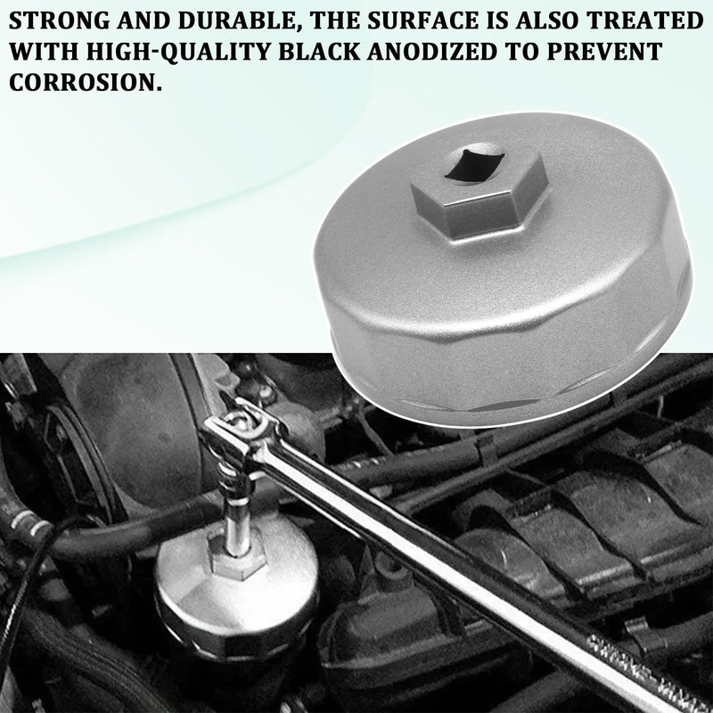 Oil Filter Wrench, Heavy Duty 74mm 14 Flutes Oil Filter Cap Wrenches Removal Tool Compatible with Mercedes Benz, Audi, VW, Porsche, Audi, Mazda, Sprinter Select Mobil1, Bosch, Mahle Silver