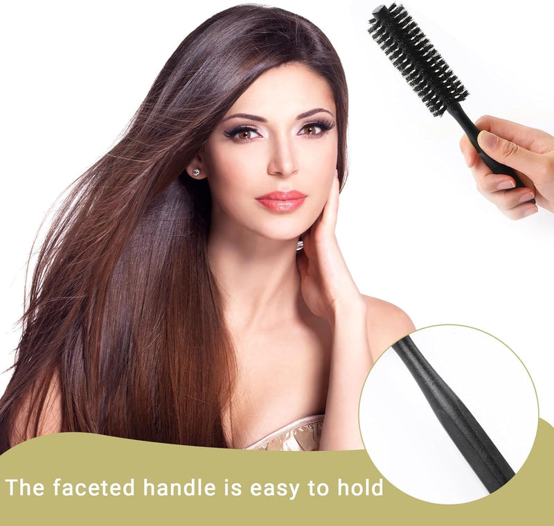  [AUSTRALIA] - Bristle Brush Hair Roller for Men and Women Small Round Hair Brush Beard Brush for Men (Black)