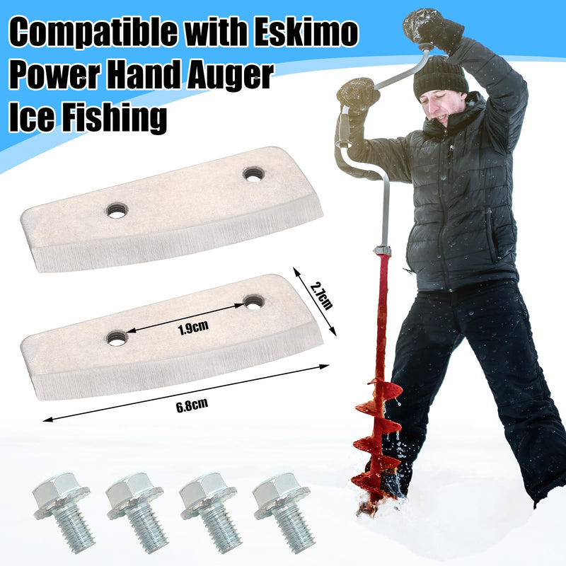 Silkfly 2 Pcs 6 Inch Hand Ice Auger Flat Blades Replacement Compatible with Eskimo Heavy Duty Stainless Steel Curved Drill Ice Fishing Auger Blades for Winter Outdoor Use
