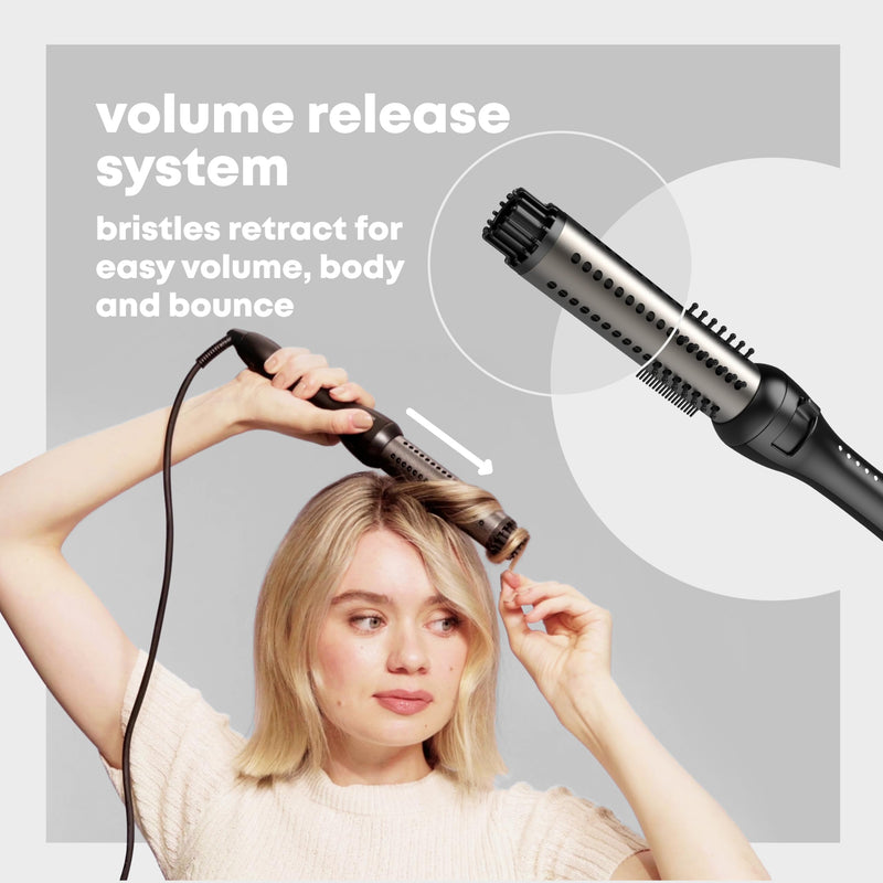 REVAMP Volume & Wave Ceramic Hot Brush Styler - 32 mm, Ionic | Round Barrel Hair Brush, Progloss Oils, Long Lasting Bounce, Fast Heat, Retractable Bristles, Snag Free