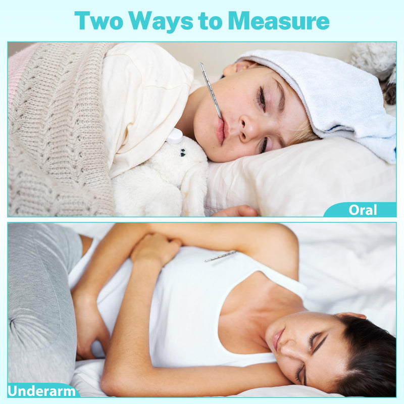 MAGICLULU 2Pcs Glass Temperature for Adults, Single Scale ℃ Oral Underarm Temperature with Protective Case Accurate Measurement Fast Reading for Kids Elders Family Clinic Basal Fever Indicator