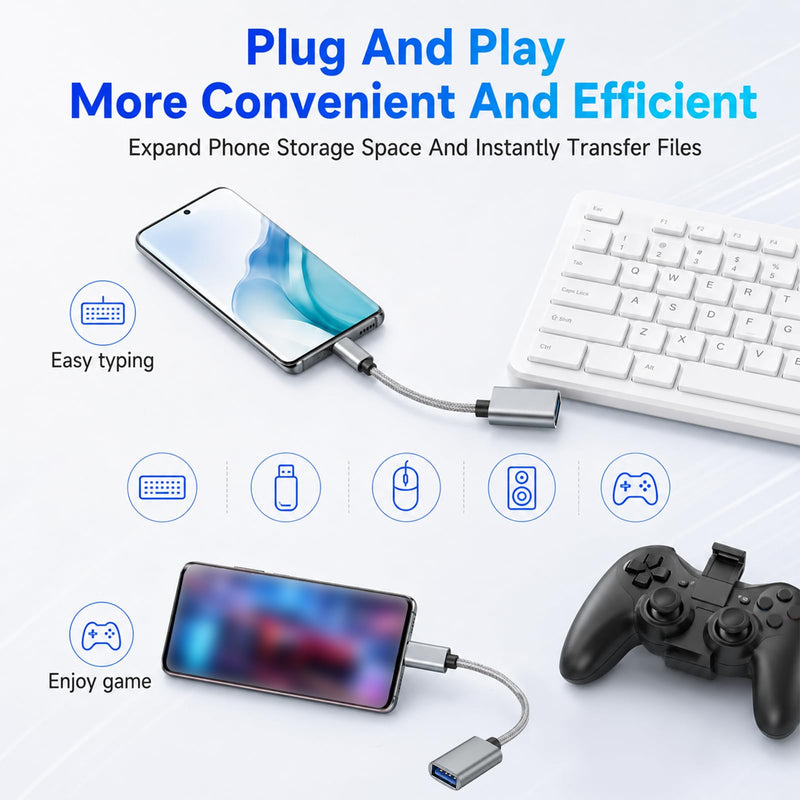 USB to Micro USB Adapter, 2 Pack On The Go Adapter Micro USB to USB OTG Cable Nylon Braided Aluminum Shells MicroUSB 2.0 OTG Cable Converter Compatible with Phone Flash Drive Mouse Keyboard Game