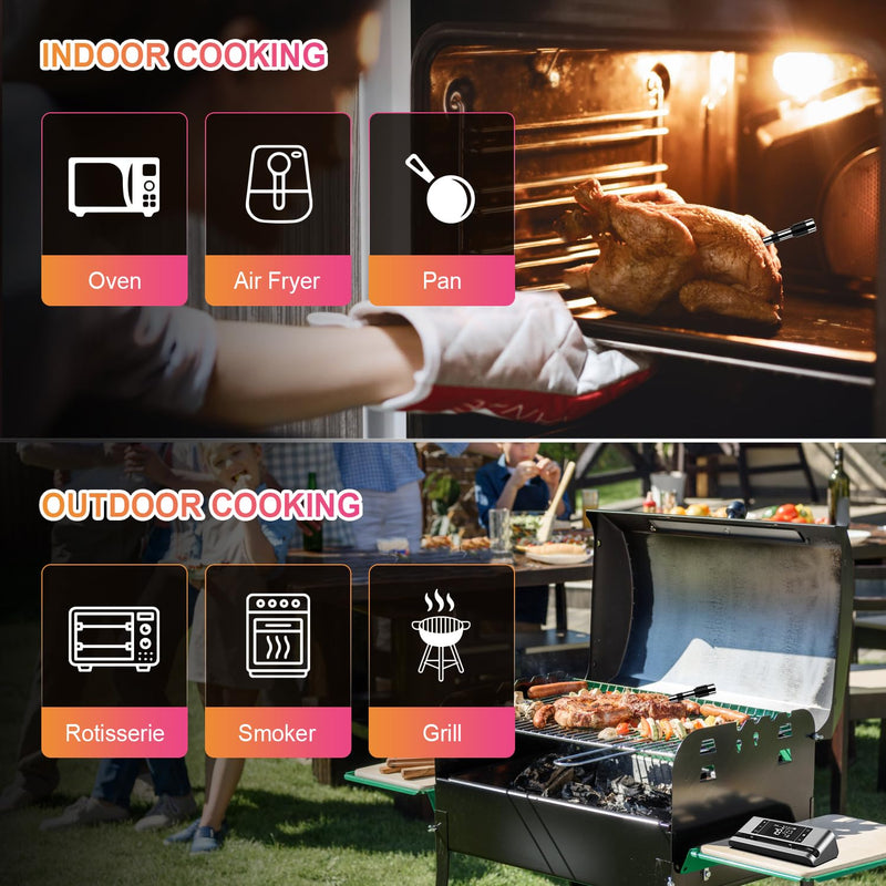 Wireless Smart Meat Thermometer with Dual-Sensor Probe, 500FT Remote Monitoring, Dedicated App, Real-Time Ambient and Food Temperature Tracking for Precise Cooking Control Single Probe Grey-Single Probe