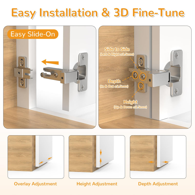 Chibery 4 Pack Face Frame Inset Cabinet Hinges, Soft Close 105° Insert Concealed Cabinet, Slide on Plate, Smooth Slow Self Closing Silent Hardware, 3D Heavy Duty for Blind Corner, Kitchen, Cupboard