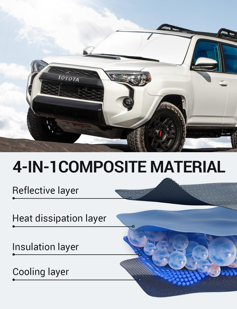 Proadsy 2024 Upgrade Windshield Sun Shade Custom Fit 4Runner 2010-2024 4-Runner 5th Gen SUV, SR5 Trail Limited Foldable Front Sunshade Protector Blocks UV Rays Keep Car Cooler Toyota 4Runner 2010-2024