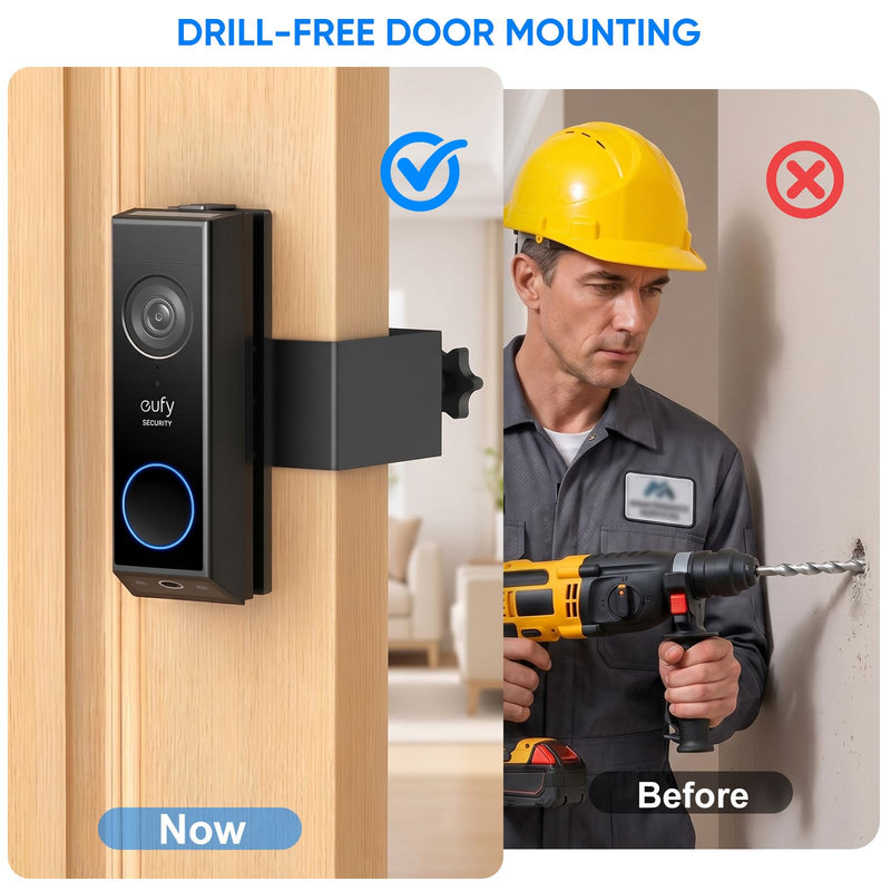 Anti-Theft Doorbell Mount for Eufy Doorbell E340/C30/C31, No-Drill Adjustable Mounting Bracket for Eufy Doorbell Camera E340, Fully Metal Video Door Camera Mount for Home Apartment Rentals Room