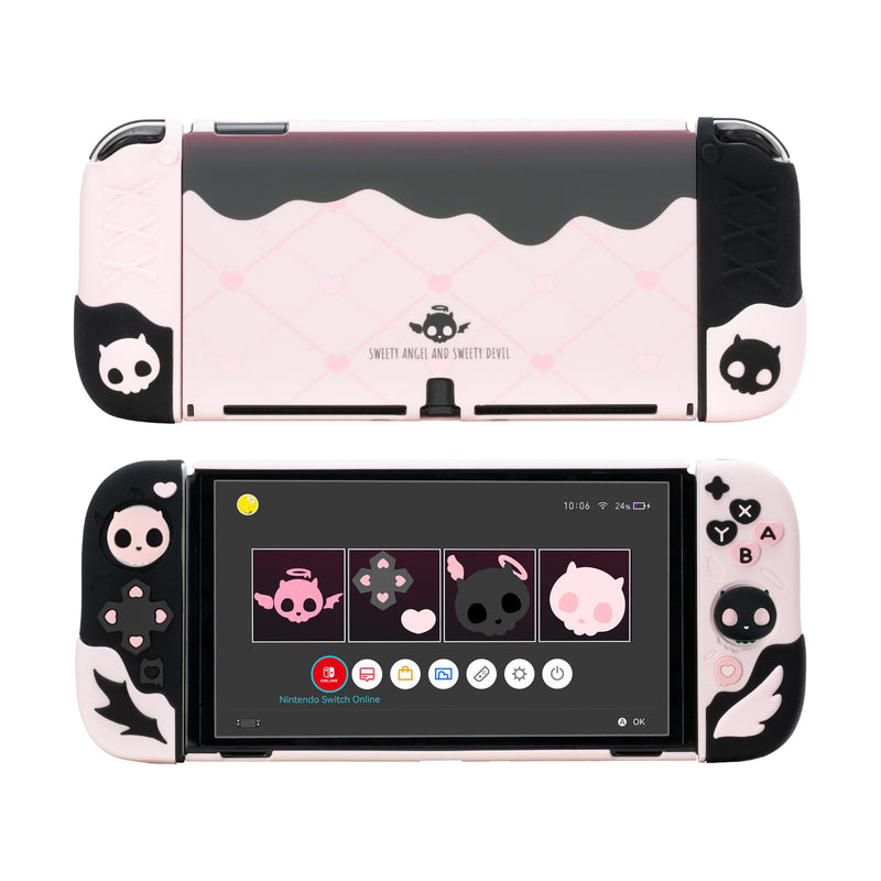 GeekShare Protective Case for Switch OLED Model,Anti-Scratch Slim Cover Case Compatible with Nintendo Switch OLED Separable Soft Silicone Shell with 2 Thumb Grip Caps- Sweetheart Skull