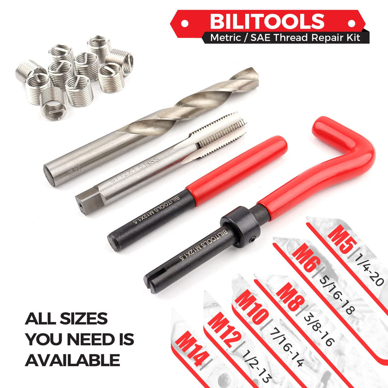 BILITOOLS M6x1.0 Thread Repair Kit, HSS Drill Helicoil Repair Kit Metric M6 x 1.0