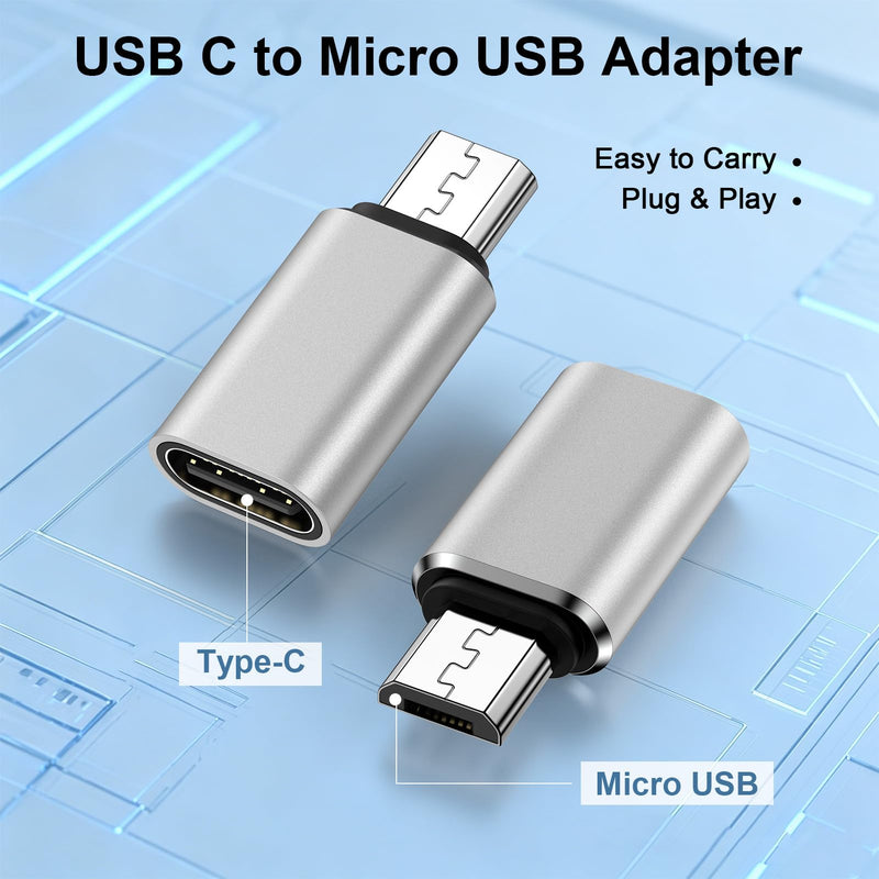 Micro USB Adapter for Samsung Galaxy S7 Edge S7 S6 Edge S6 J7 J5 J3 | Nexus 6 5 LG G4 G3 Kindle MP3 Players, 4 Pack Type C Female to Micro USB Male Convert USB C to Micro USB Charge & Data Sync Sliver