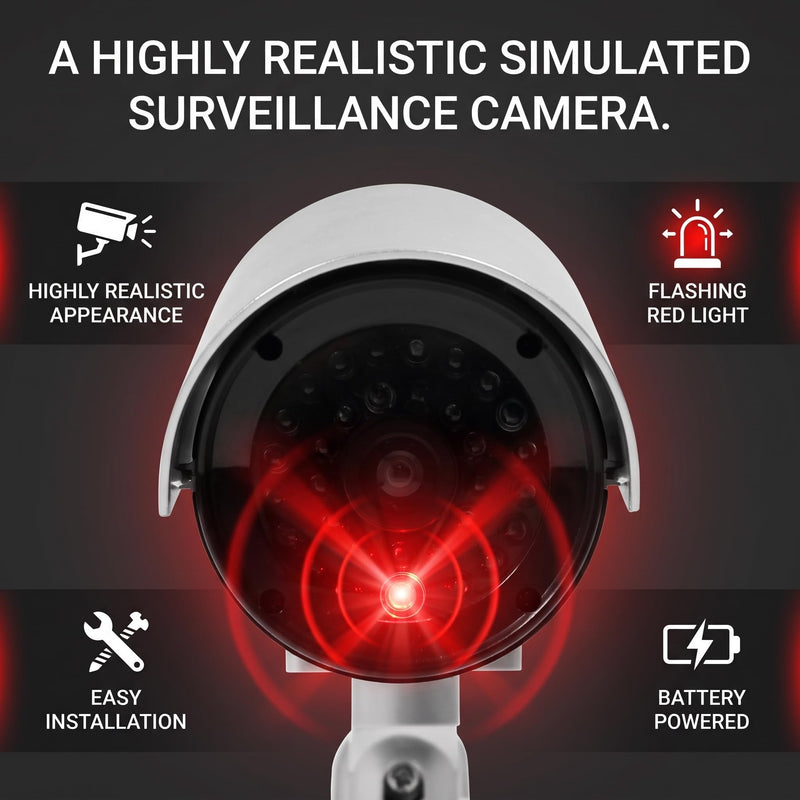 SUNGOOYUE Fake Security Camera Engineering Plastic Dummy Security Camera with Flashing Red LED Rotatable 0 to 90 and 360 Bracket Easy Install for Home Office Shop Garden Outdoor