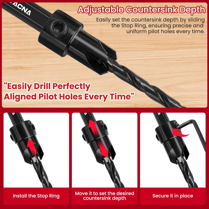 15PCS Wood Countersink Drill Bit Set Tapered Pilot Drill Bits with Depth Stop Plug Cutters Phillips Screw Bits & Magnetic Extension 1/4" Quick Change Hex Shank with Storage Case