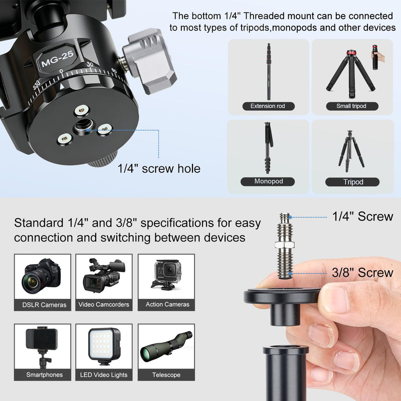 Koolehaoda 3-in-1 Mini Tripod Selfie Stick with Ball Head for Camera Phone | Cold Shoe Mount, 360° Rotation, Extension Pole 7.87"-23.2", Mantis Hook, Aluminum 480g, for Vlogging DSLR Action Cam Travel