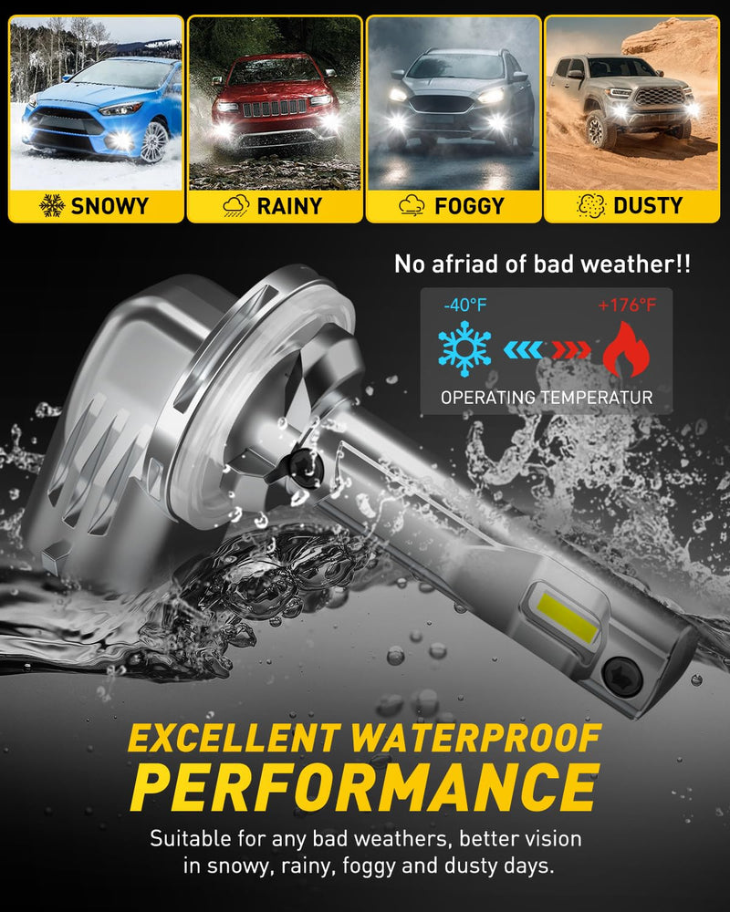 AUXITO 881 LED Fog Light Bulbs, 16,000LM 500% Super Brighter, 10 Years Lifespan, Wireless 1:1 Size Plug-n-Play, 100% Perfect Installation, 886 889 H28 888 894 896 898 LED Bulbs Canbus Ready, Pack of 2 881/889/896