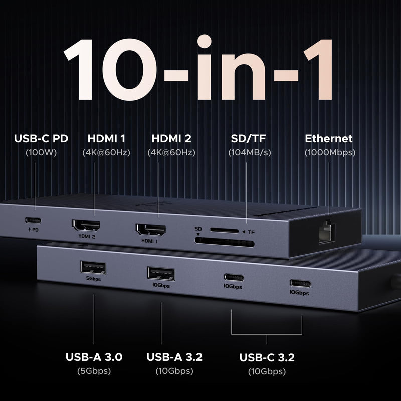 UGREEN USB C Docking Station Dual Monitor 4K@60Hz, 10-in-1 Dock with 2xHDMI | 3x10Gbps USB A&C Ports, 1x5Gbps USB-A, SD/TF 3.0, 100W PD, 1000Mbps Ethernet, Revodok Dock for Dell, HP, XPS and More