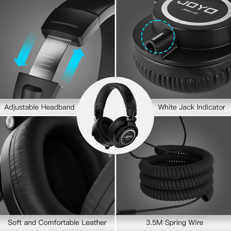 JOYO Studio Monitor Headphones Wired Audio Recording Monitor Headset Over Ear Headphones for Mixer Amplifier Podcast Keyboard Piano Deep Bass 3M Cable (JMH-01) Over-Ear Studio Monitor Black