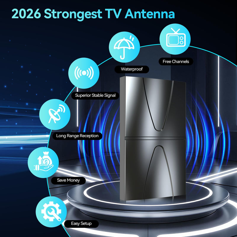 4900+ Miles Range Digital Antenna,2026 Strongest TV Antenna for Local Channels and All Smart/Old TVs with Amplified Signal Booster