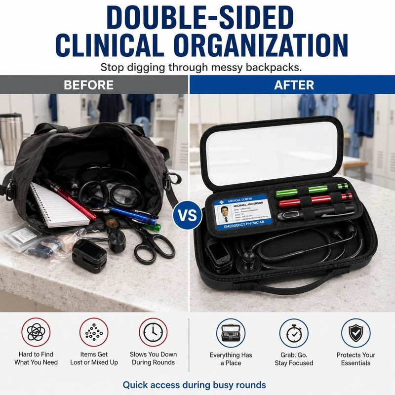 Stethoscope Case Compatible with 3M Littmann Classic III/Lightweight II S.E/Cardiology IV Diagnostic/for MDF Hard Shell Holder with Clear ID Window for Nurses EMTs Doctor Medical Students Black