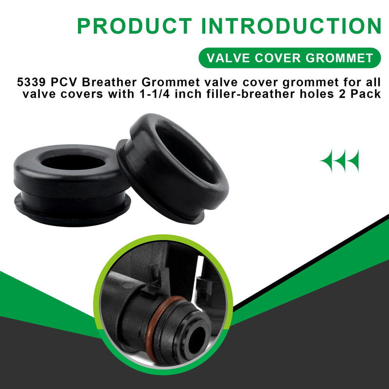 5339 PCV Valve Grommet, Rubber PCV Breather Grommets for All Valve Covers with 1-1/4 Inch Filler-Breather Holes, Performance 5339 PCV Breather Grommet, PCV Grommet, 2 Pack