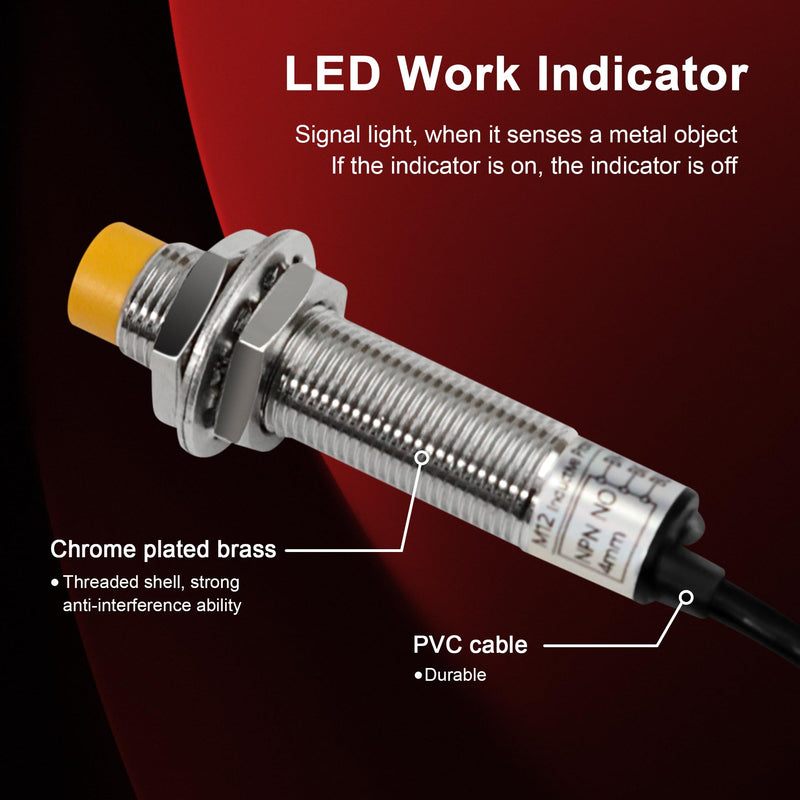 4Pcs M12 Proximity Sensor, NPN NO Inductive Proximity Sensor, Approach Switch, 4mm Detecting Distance Normally Open 6-36V LJ12A3-4-Z/BX, Unshielded, Can Replace Small Switches and Limit Switches 4 pcs