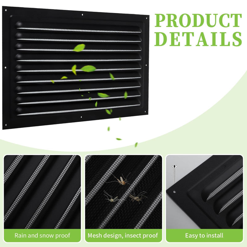 2 Pcs Attic Vent 8" X 12" Metal Shed Vents Louver Vent Grille Gable Vents with Screen Mesh for Indoor Outdoor Garage Attic Ceiling, Boost Ventilation and Guard Against Moisture (Black) Black