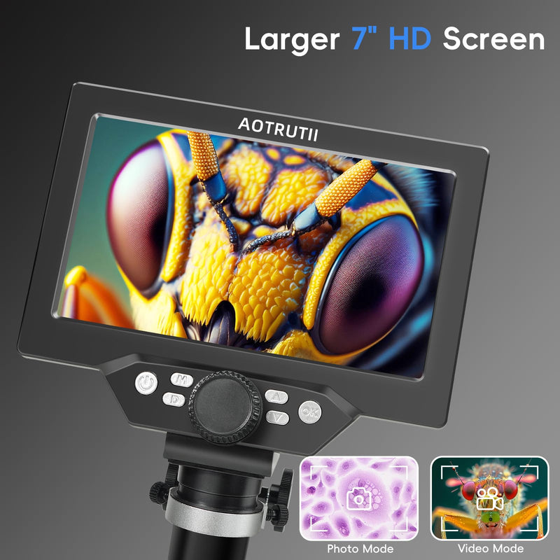7" LCD Digital Microscope 1200X Magnification, 1080P Coin Microscope with Metal Stand | 8 LED Lights & Ultra-Precise Focus | Coin, Stamp, Windows/Mac Compatible