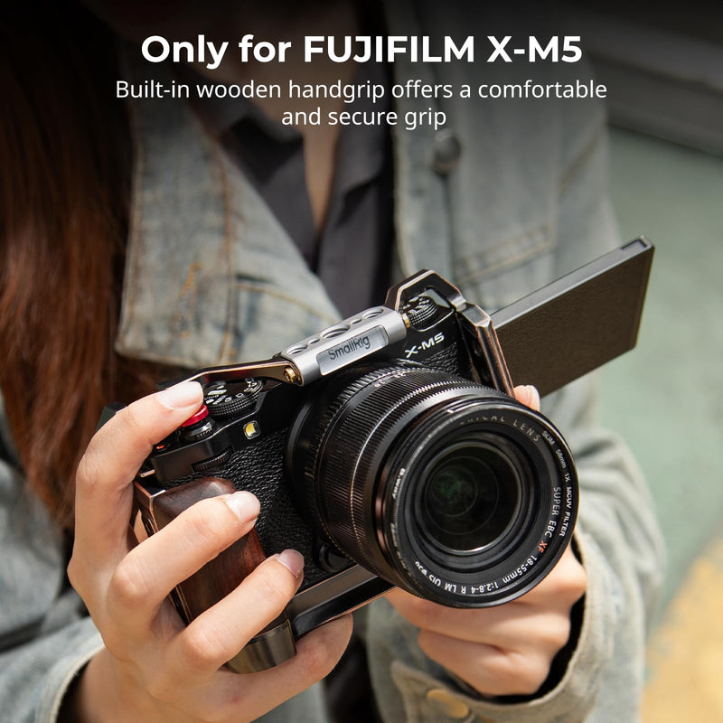 SmallRig Retro Cage for FUJIFILM X-M5, Built-in Wooden Handgrip and Quick Release Plate for Arca, Included Windshield/Hot Shoe Cover/Shutter Release Button - 4892
