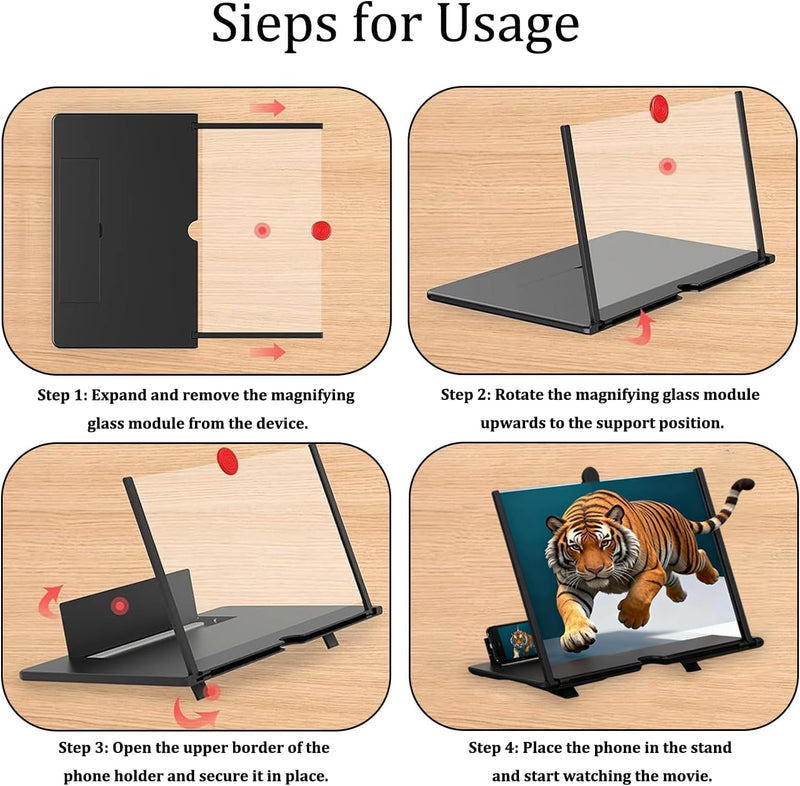 Screen Magnifier Version, 2026 New 3D HD Screen Magnifier for Cell Phone with Foldable Stand, Display Magnifier for Videos, Movies,(Black, 10'') Black 10''