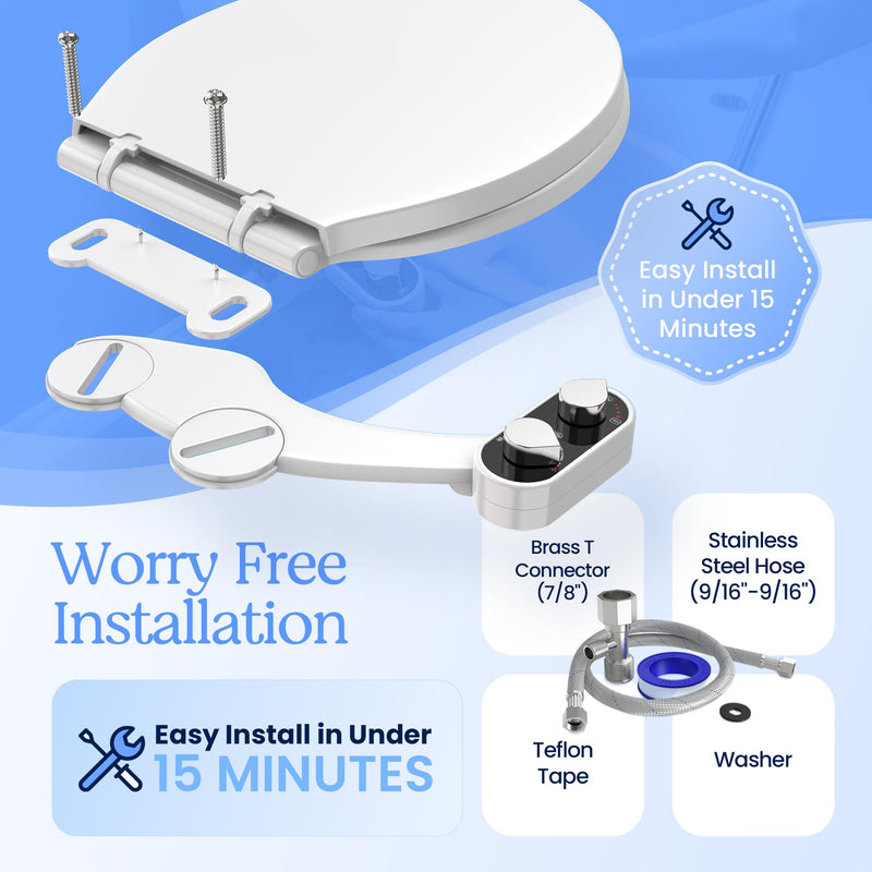CLEAR REAR Bidet Attachment for Toilet Seat - Non-Electric with Self Cleaning Dual Nozzles, Leak Proof Connectors, Adjustable Water Spray, Rear & Feminine Wash - Hygienic Bathroom Upgrades (Black) A. Cold Water/Black 1.0
