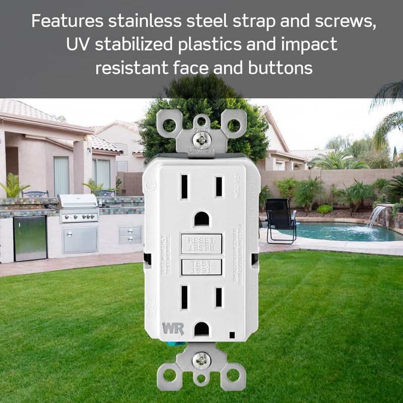 Leviton GFCI Weather-Resistant Outlet, 20 Amp, Self Test, Non Tamper-Resistant with LED Indicator Light, Outdoor Locations, GFWR2-W, White 1