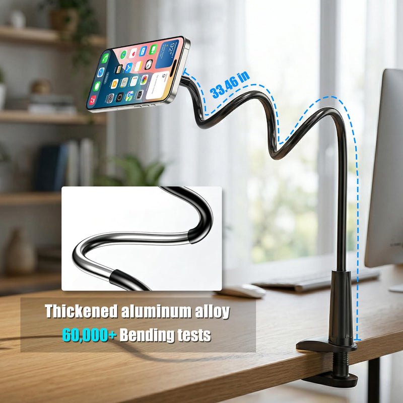 Magnetic Gooseneck Phone Holder for Bed, for MagSafe Phone Holder Mount Stand Flexible Goosebeck Arm with Clamp Clip Mount for Desk Bedside for iPhone 17/16/15/14/13/12 and Others