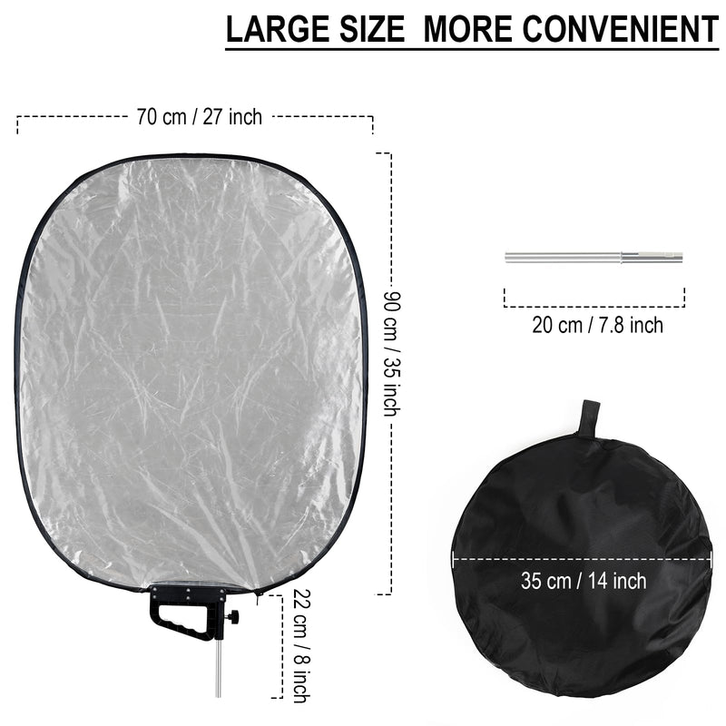 5 in 1 Photography Reflector 27x35inch (72x90cm) Collapsible Light Reflector with Handle & Connection Adapter,Portable Light Reflectors Diffuser Panel Photography Kit for Studio Video&Outdoor Lighting 72x90cm / 27x35inch