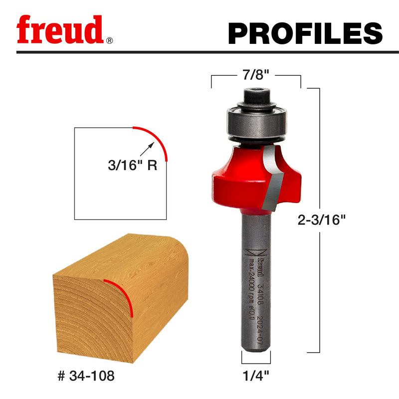 Freud 34-108: 3/16" Radius Rounding Over Bit