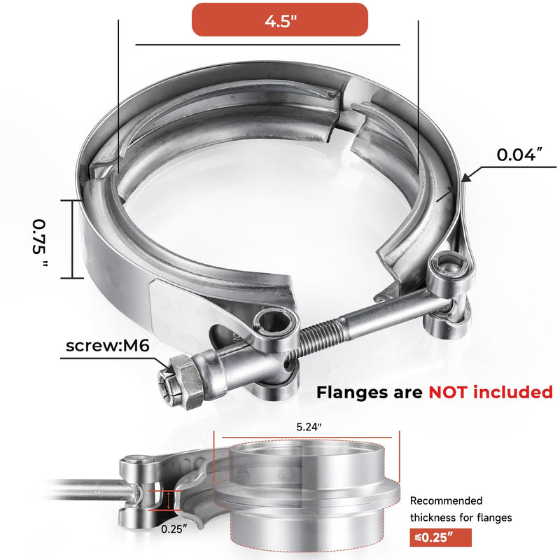 AKIHISA 4.5 Inch 304 Stainless Steel V Band Clamp, for Turbo Exhaust Down pipes Flange Kit, Racing Ford Pickup Truck Exchange Exhaust Accessories 4.5"