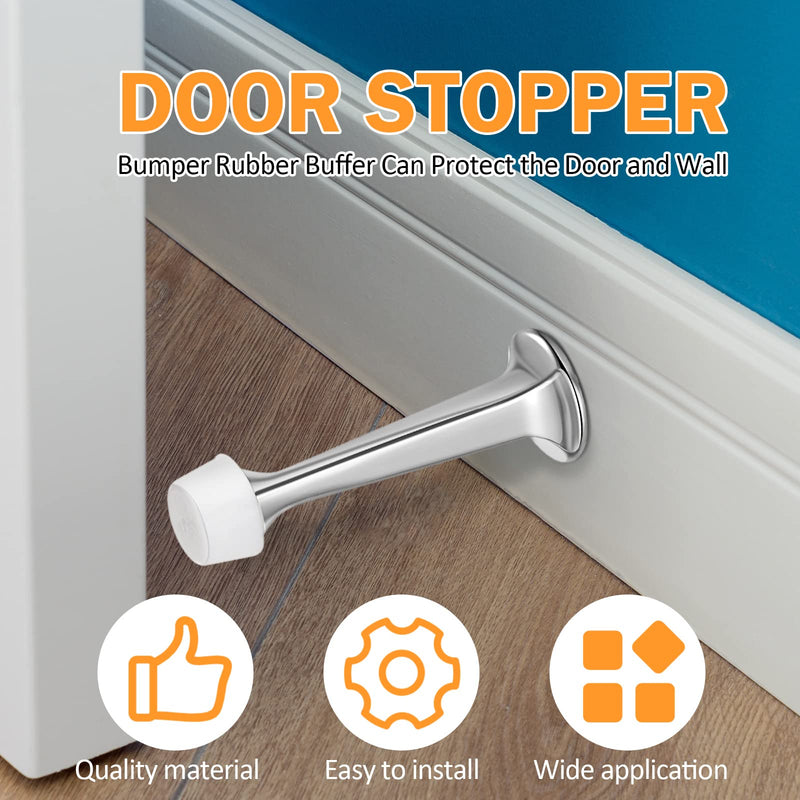 Chumia 24 Pack Heavy Duty Solid Rigid Door Stop, 3'' Door Stoppers with Matte Soft Rubber Tip Wall Mount for Protect Wall Bottom(Silver) Silver