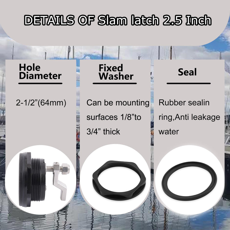 Boat Cam Latch Fits 2-1/2" Hole Mount Latch,Marine Grade O-Handle Latch, Non-Locking Latch,Flush Mount Latch Locking Latch