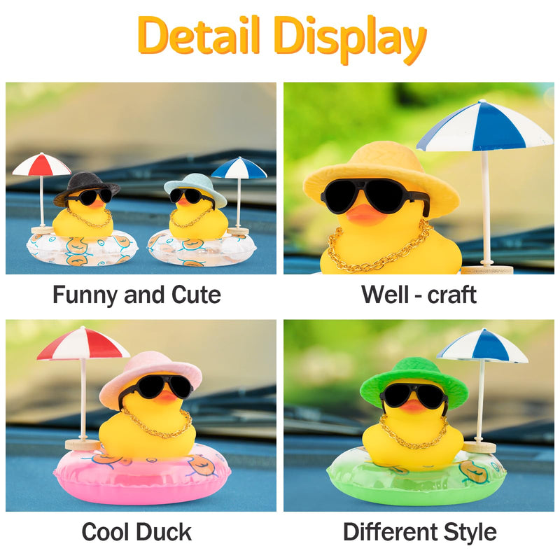 Wonuu Rubber Duck Car Ornaments Duck Car Dashboard Decorations with Straw Hat, Sun Umbrella, Sunglasses, Blue
