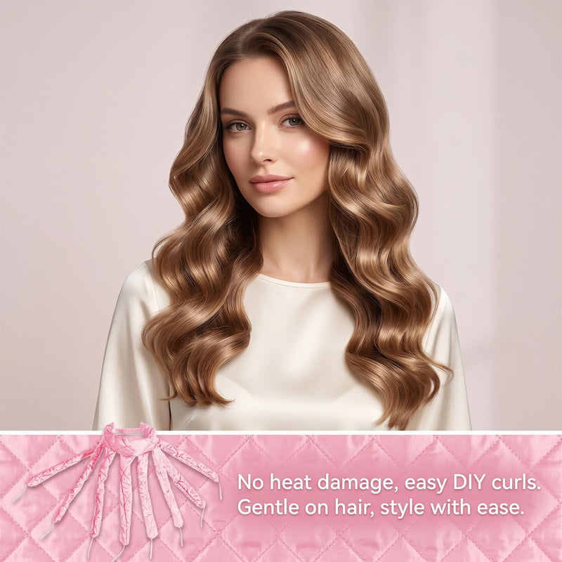 Heatless Curling Rods, Octopus Heatless Curler Set with Pink Satin Bonnet, No Heat Overnight Hair Curlers for Long & Short Hair, Soft Curling Rods for Sleeping