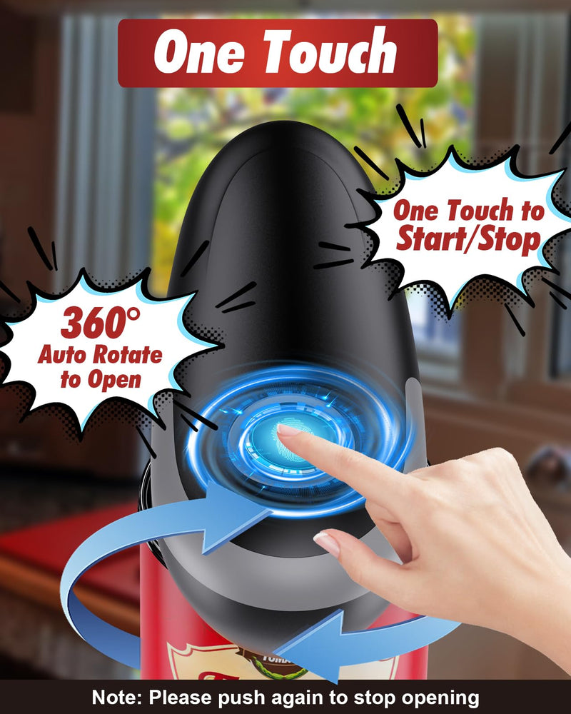 One Touch Electric Can Opener Fits All Can Sizes, Electric Can Openers for Kitchen Food Safe with Smooth Edge, Kitchen Gadgets Automatic Can Opener for Seniors, Arthritis and Chef（Black) Black