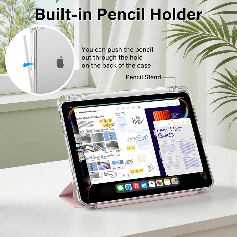 Kenke Case for iPad (A16) 11th/10th Generation 11''/10.9'' (2025/2022) | with Built-in right Side Pencil Holder，Shockproof Cover with Clear Back Shell，Anti-Yellow，Auto Wake/Sleep (Pink) Pink