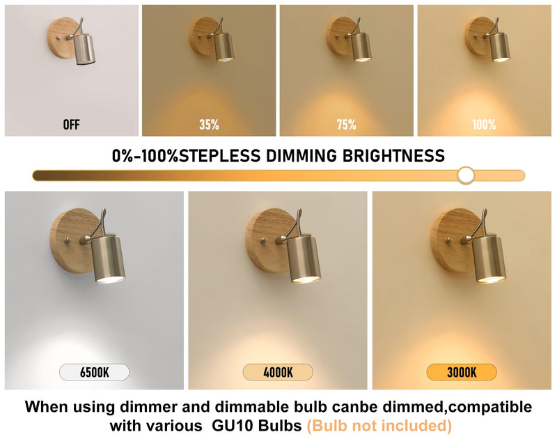 2 Pack Ceiling Spotlights Indoor with Rotatable Adjustable Light Head, Brushed Nicke Spot Light Wooden Base for Bedroom, Kitchen, Living Room, GU10 Bulb not Included Nickel-2pack