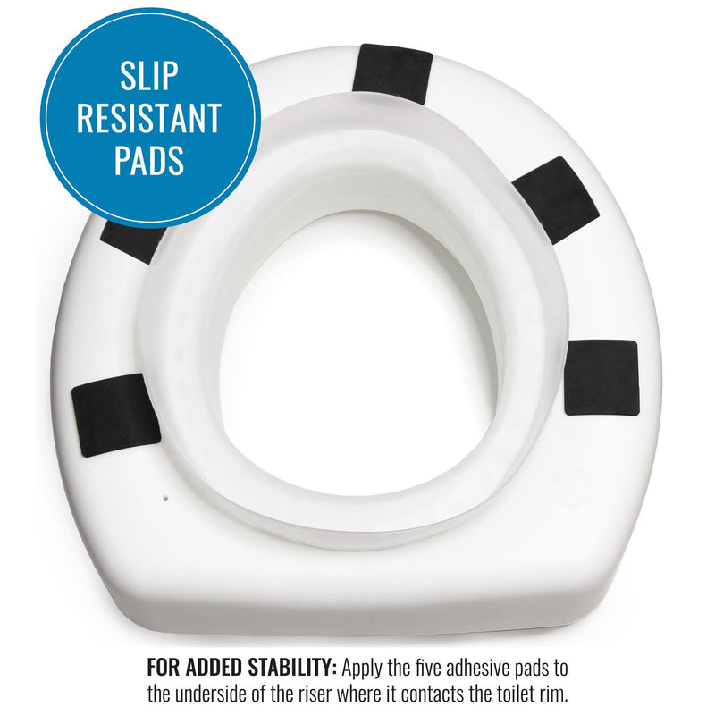 HealthSmart Enhanced Comfort 5" Raised (Round) Toilet Seat Risers for Seniors 5 Slip Resistant Pads FSA/HSA Eligible Padded Toilet Seat Elevation 15.7 x 15.2 x 6.1 New and Improved