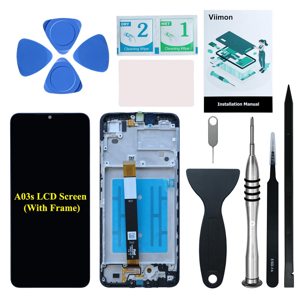 for Samsung A03s OEM Screen Replacement with Frame Compatible with Samsung Galaxy A03s SM-A037U LCD Screen Replacement Touch Screen with Repair Tools and Installation Manual (US Version)