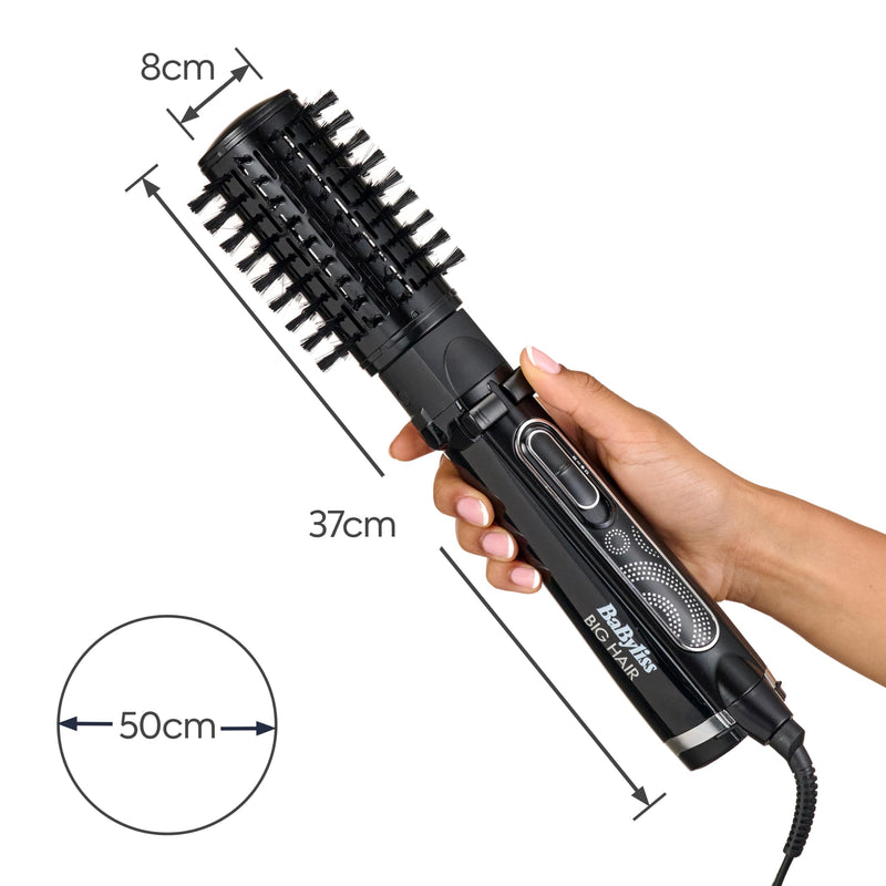 BaByliss Big Hair Rotating Hair Dryer Brush - Dry and Style in One Step, 2 Speeds & Alternating Directions, Ionic Frizz-Control, 50mm Barrel, Black, 2885U 2885U - UK PLUG